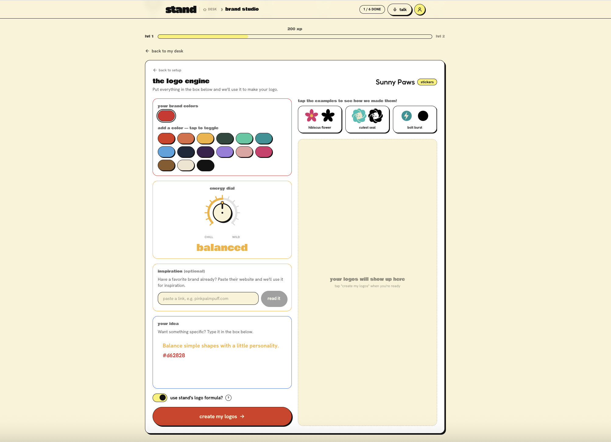 Before — the logo engine one-pager